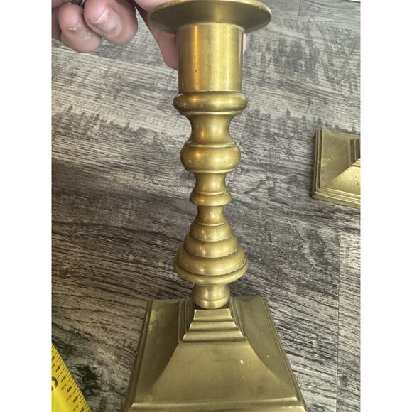 Anderson Foundry Arts & Crafts Mission Brass Candlesticks Pair 6 3/8” Art Deco - Picture 10 of 10